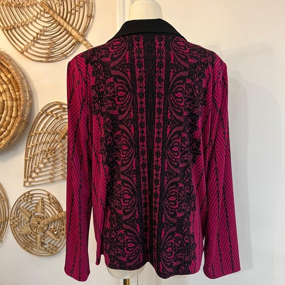 Bob Mackie Wearable Art Lace Print Blazer Jacket Pink Black Statement Jacket L - Picture 6 of 10
